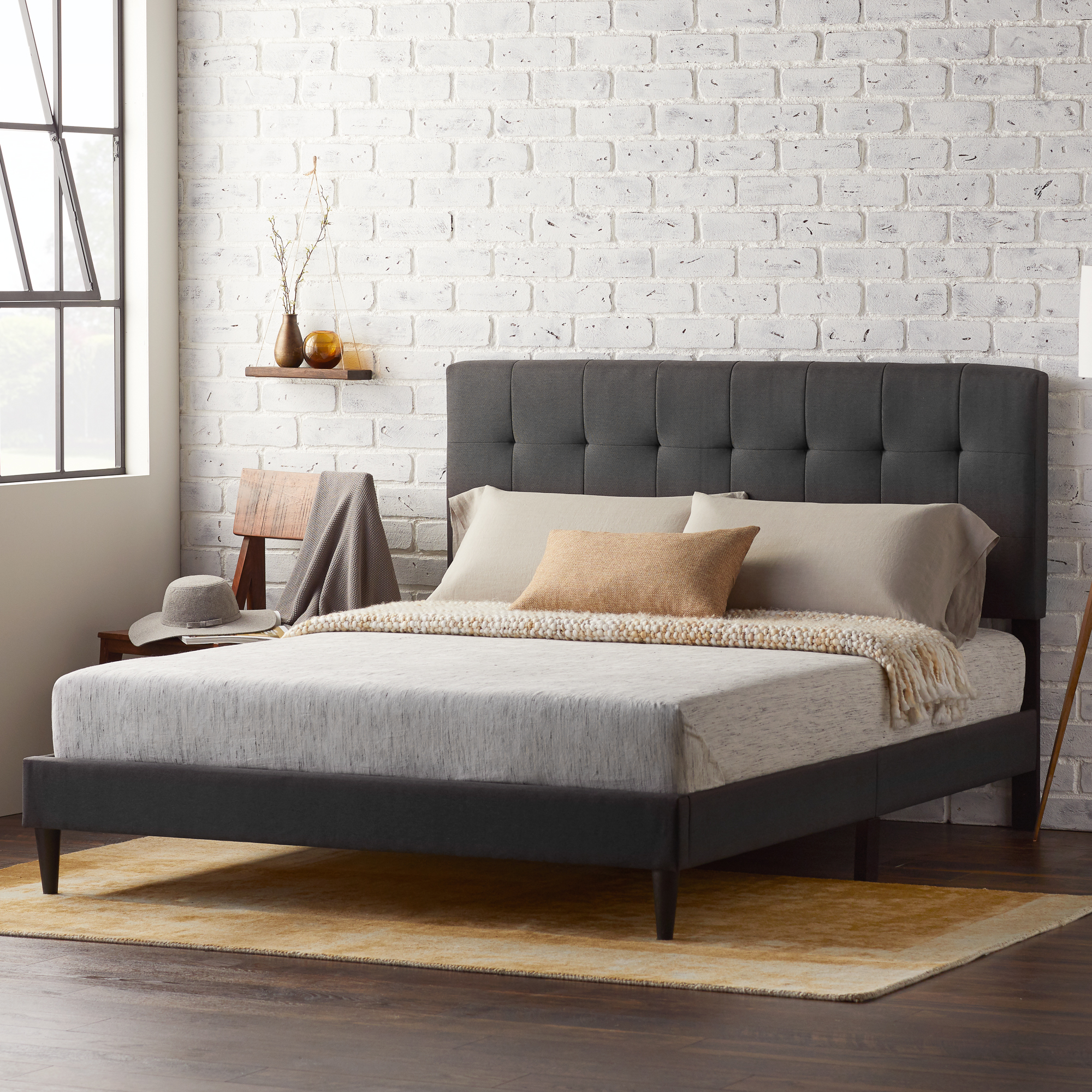 Details about   Twin Twin XL Full Queen Upholstered Platform Bed Frame Square Tufted Headboard 